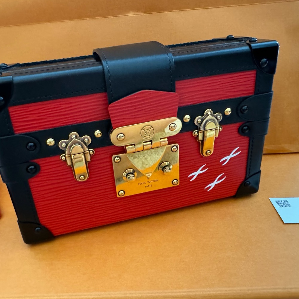 Authentic Pristine Condition Louis Vuitton Petite Malle Trunk black Red Leather